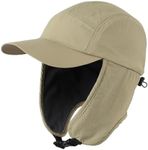 Home Prefer Mens Winter Hat with Brim Fleece Earflaps Hat Baseball Trapper Hat Light Vert Khaki