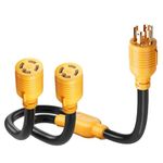 MECMO - Generator Splitter 4-Prong L14-30P Male to (2) L14-30R Female Y Adapter Cord, 3 FT Generator Distribution Cord, 10 Gauge 4 Prong Extension Cord Splitter,125/250V 30 Amp 7500 Watts