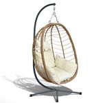 FurnillaScape Hanging Egg Chair with Stand, Hanging Hammock Chair with Stand, Rattan Wicker Swing Chair Indoor Outdoor Swings for Adults Bedroom Patio Balcony Furniture, 350LBS Capacity