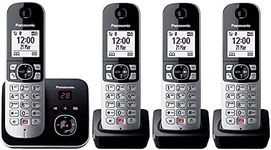 Panasonic KX-TG6864GB Cordless Phone with 4 Handsets and Answering Machine (Lock up to 1,000 Phone Numbers, Clear Font Size, Loud Handset, Full Duplex Hands-Free Calling) Black/Silver