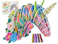 3D Coloring Puzzle,Unicorn Coloring Puzzle Creative Gifts for Girls, Fun Art Creative Gifts Painting Craft Birthday Gift,Educational 3D Coloring Puzzle for Kids Boy Girls Gifts Age 6 7 8 9 10