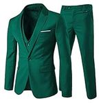 Cloudstyle Mens 3-Piece Suit Notched Lapel One Button Slim Fit Formal Jacket Vest Pants Set, Green, Medium