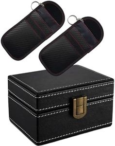 Faraday Box for Car Keys - Anti-Theft RFID Signal Blocking Key Fob Protector - Leather Signal Blocker (1 Box + 2 Faraday Bags)