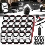 20 Pods 540 LED Pure White Rock Lights Kit with Switch Wiring Harness, 6500K 5050 SMD LED Underglow Lights, IP67 Waterproof Plug & Play Rock Lights for Trucks Pickup Offroad ATV UTV SUV