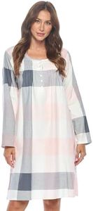 Casual Nights Women's Flannel Floral Long Sleeve Nightgown, Grey/Pink Plaid, 4XL