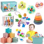 Weilim Baby Toys for 6 to 12 Months, Montessori Toys for Babies, Sensory Bins Toys for Toddlers 1-3, Pull String Teether Infants Bath Toys 6 in 1 Stacking Blocks Rings, Matching Eggs, Suction Cup Toy