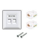 MX Dual Port Face Plate with Shutter & Screws Included (Ø 86 x 86 mm) UTP CAT-6 Keystone Jack 90° Additional Extension Female to Female Extender Plug 4130A