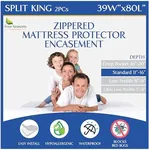 Split King Mattress Encasement 39" x 80" (2PCs) - Waterproof Zippered Protector Hypoallergenic Premium Quality Bed Cover