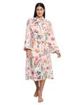 Ravaiyaa - Attitude is everything Indian Handmade Printed Cotton Bath Robe, Night Wear, Dressing Gown, Kimono Dress (Cream)