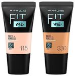 Maybelline New York Fit Me Matte+Poreless Liquid Full Coverage Foundation For Oily Skin Tube,115 Ivory,18Ml & 330 Toffee,Pack Of 1