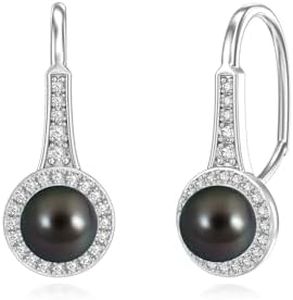 Tahitian Black Pearl Earring 18K White Gold Plated 925 Sterling Silver Earrings AAA+ Handpicked Pearl Earrings Leverback Earring Jewelry Gifts for Wife Women Anniversary Birthday