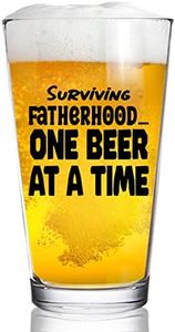 DU VINO Surviving Fatherhood...One Beer at A Time | Funny Beer Glass | 16 oz Pint Glass for The Best Dad Ever | New Dad Beer Glass | Affordable Fathers Day Beer Gifts for Dads or Stepdad