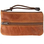 Brown Leather Keys Holder, Keychain Key Case Wallet Bag Zipper Pouch