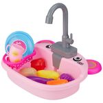 Amazon Brand Jam & Honey Barbie Wash Up Kitchen Set for Girls, BIS Safe for Kids, Pretend Play Sink Toy with Running Water Pump and Utensils, Foldable Portable Kitchen Toy for Kids Age 2+ Years