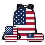 Showudesigns American Flag School Bag Pack for Girls Rucksack and Small Cross Body Purse with Pencil Case Boys Kids Backpack Set Schoolbag