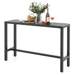 COSTWAY Outdoor Bar Table 55-inch Wide, Narrow Counter Height Dining Table with Waterproof Top and Heavy-Duty Metal Frame, Rectangular Pub Table for Hot Tub Garden Patio Backyard Poolside, Black