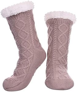 LINEMIN Womens Slipper Socks Winter Warm Fleece Lined Socks Cozy Soft Thick Fuzzy Non Slip Indoor Christmas Socks (Khaki Rhombic)