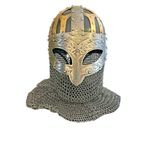 Medieval Exports Viking Helmet Vendel Sca Larp Solid Helmet 14 Gauge Steel And Brass Helmet, Silver, Free Size