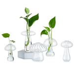 Glasseam Mushroom Plant Propagation Stations, Mini Glass Terrarium Jar Set of 5, Small Unique Planters for Indoor Plants, Clear Cute Flower Bud Vase, Unique Birthday Gifts for Women Home Office Decor