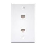 VCE Ethernet Wall Plate 2 Port (UL Listed, Flame Retardant) with Cat6 RJ45 Keystone Couplers Female to Female, RJ45 Inline Wall Jack Outlet White