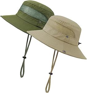 Durio Kids Sun Hats UPF 50+ Wide Brim Breathable Bucket Hats for Boys & Girls, Fishing, Dark Khaki & Army Green, 5-13 Years