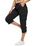 TBMPOY Women's Hiking Shorts Lightweight Work Below Knee Long Shorts with Travel Camping 6 Pockets Hiking Pants CA Black M