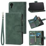 RANYOK Wallet Case Compatible with iPhone XR (6.1 inch), Premium PU Leather Zipper Flip Folio RFID Blocking Wallet with Wrist Strap Kickstand Protective Phone Case for XR (Black Green)