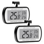 2 Pack Refrigerator Fridge Thermometer Digital Freezer Room Thermometer Waterproof Large LCD Display Max/Min Record Function-Black