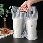 Croerw 100PCS Clear Handle Drink Drinking Poly Plastic Packaging Bags,Drink Carrier, for Delivery Take Out Cup Holder Bar Restaurant Coffee Shop Supplies Cup Carriers （11.8 "x 10.23"