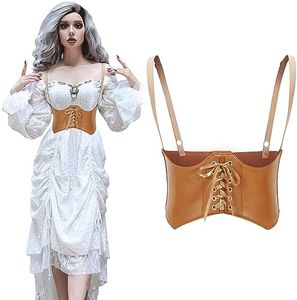 SUOSDEY Women Underbust Corset Belt Elastic Faux Leather Steampunk Renaissance Goth Corset Vest with Straps