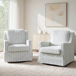 HULALA HOME Swivel Rocker Chairs with Washable Slipcover Set of 2, Blue
