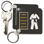 3dRose Karate Karategi Uniform Black Belt Honor Respect Courage Train Discipline Key Chains, Set of 2 (kc_180798_1)