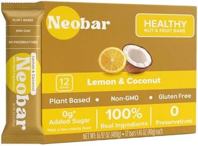 NEOBAR Fruit and Nut Bars - Plant-Based Vegan Snack Bars, Gluten Free Dairy Free Snacks, No Added Sugar, No Preservatives, Non-GMO | Lemon & Coconut,12 Count