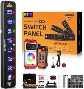 Auxbeam 8 Gang Slim Switch Panel Bluetooth RGB AS-800 with APP&Wireless Remote Control Toggle Momentary Pulsed Dimmable Switch Pod Backlit Off Panel Box for Offroad Truck Waterproof