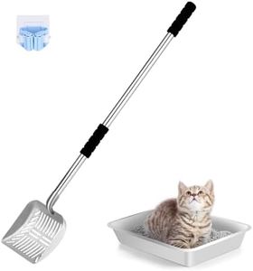 LYCC Metal Cat Litter Scoop, 32in cat Scooper for Litter Box,Removable Stainless Steel, Non-Bending Heavy Duty Cat Litter Scoop, Non-Stick Long Handle Cat Litter Scooper with Fixed Bracket