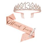 13th Birthday Sash and Crown for Girls, Rose Gold Official Teenager Sash and Tiara for Girls, 13th Birthday Gifts for Happy 13th Birthday Party Favor Supplies