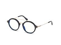 Tom Ford | Blue Block Lens for Unisex | Round Full Rim Black Frame | Lens Colour: Transparent | Small | FT5596-B 49 001