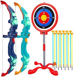 2 Pack Bow and Arrow for Kids, Light Up Archery Toy Set with 12 Suction Cup Arrows & Standing Target, Fun Outdoor Toys for Kids Girls Boys Ages 4 5 6 7 8 9 10 11 12 Years Old
