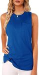 Women's High Neck Tank Top Sleeveless Blouse Plain T Shirts Pocket Cami Summer Tops X-Large A-blue