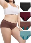 TIICHOO Plus Size Period Underwear for Women High Waist Period Panties Postpartum Leakproof Underwear Pack of 4(5X-Large, 1 Black/1 Burgundy/1 Turquoise/1 Brown)