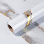 Yun-aeon Thick Marble Contact Paper for Countertops 15.7"x 196.8" - White and Gold Glossy Peel and Stick Wallpaper Self-Adhesive Removable Countertops for Kitchen Bathroom Cabinets