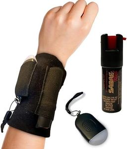 Sabre Red Pepper Spray Self Defense Kit by Nu Spin - includes 130dB Personal Alarm w/Safety Light - Quick Access Armband w/Zipper Pocket - 25 Bursts Police Strength w/UV Marking Dye