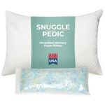 Snuggle-Pedic Adjustable Cooling Pillow - Shredded Memory Foam Pillows for Side, Stomach & Back Sleepers - Fluffy or Firm - Keeps Shape - College Dorm Room Essentials for Girls and Guys - King