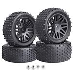 (4-Pack) HobbyPark 1/10 Scale Off Road Buggy Tires & Wheel Rims Set Front and Rear 12mm Hex Hubs with Foam Inserts for RC Hobby Car