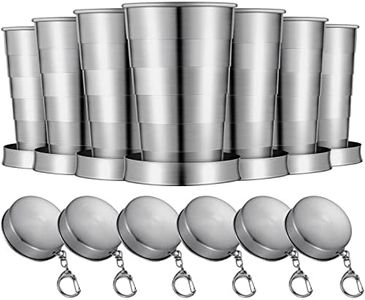 6 Pcs Collapsible Cup Stainless Steel Folding Cup Camping Foldable Cup Portable Cup Telescopic Camping Metal Mug Reusable Drinking Mug with Keychain for Hiking Traveling Cycling Picnic, 75 ml/ 2.5 oz