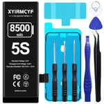 XYIRMCYF 8500mAh Super Capacity Battery Compatible with iPhone 5S/5C, 0 Cycle Li-Polymer Battery Compatible with iPhone 5S/5C, with Professional Repair Tool Kit