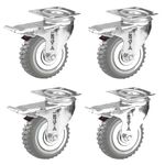 Krevia 4 Inch 360 Degree PU Swivel Caster Wheels | Set Of 4 Heavy Duty Locking Bearing Industrial Casters with Brake | Noise-Free Swivel Plate Caster Wheels for Cart, Furniture, Workbench (Grey)