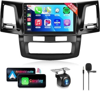 8 CORE 6G+128G Car Radio Stereo for Toyota Hilux 2005-2014 with Wireless CarPlay Android Auto, 9 Inch 1280 * 720P IPS Touch Screen Head Unit Android 13 GPS WiFi Bluetooth 32-Band DSP SWC HD Camera