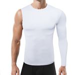 Akkad Kuti Mens One Arm Sleeve Compression Shirt Basketball One Sleeve Base Layer Quick Dry Workout Gym Undershirt (White Long Left, 3XL)