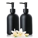 2pcs Frosted Glass Hand Soap Dispenser, 410ml/14oz Liquid Dish Soap Dispenser with Plastic Pump, Kitchen Sink Dish Soap Dispenser, Bathroom Soap Dispenser for Lotion Shampoo (Matte Black)